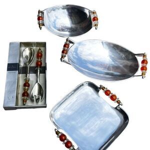 Argent Orfevres Serving Lot of 5 Pieces Stainless Steel Serving Spoon and Dish